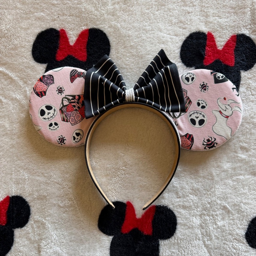 Nightmare Before Christmas Mouse Ears Headband Pink Custom Fabric - AB0502